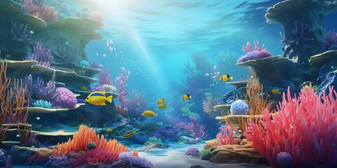 Wall Mural - Underwater coral reef landscape with colorful fish. IA Generative