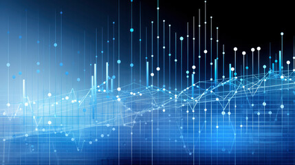 A business candlestick graph chart of stock market investment trading on blue background, bullish point ,upward trend, financial analytics concept of  monochrome graph diagram like sky, Gen ai