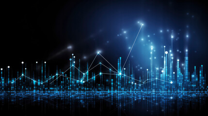 A business candlestick graph chart of stock market investment trading on blue background, bullish point ,upward trend, financial analytics concept of  monochrome graph diagram like sky, Gen ai