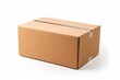 © Lumos Maxima - Delivery moving package and gifts concept. Paper beige box isolated on white background. Generative AI.