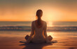 © Edi - person meditating on the beach at sunset created with Generative AI technology