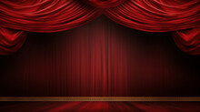 Classic Banner With Red Theater Curtains. Award Ceremony Background. Modern Dark Wallpaper, Postcard. Generative AI