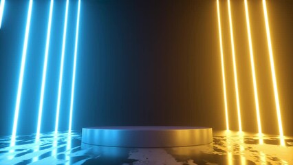 Poster - Platform for gaming product presentation. neon abstract background. Animation 3d render