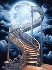 Wall Mural - Generative AI: luxurious stairway to heaven fantasy concept