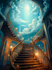 Wall Mural - Generative AI: luxurious stairway to heaven fantasy concept
