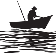 Silhouette Of A Fisherman With Fishing Boat