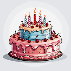 Wall Mural - Birthday cake hand-drawn comic illustration. Birthday cake. Vector doodle style cartoon illustration