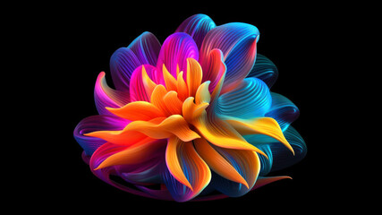 Poster - Abstract colorful flower on black background. generative ai