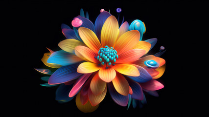 Poster - Colorful flower on a black background.  generative ai