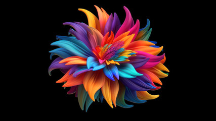 Poster - multi colored dahlia flower isolated on black background generative ai