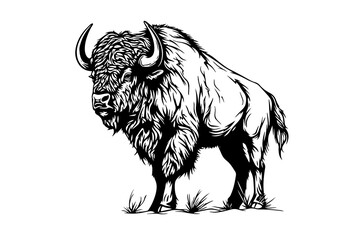 Wall Mural - Hand drawn buffalo. Vector illustration of bull ink sketch engraving style.