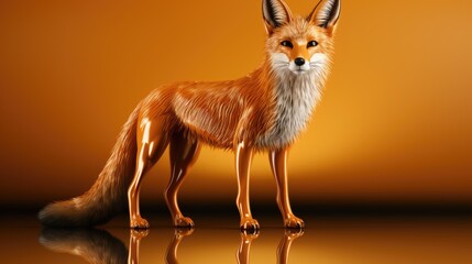 A red fox standing on a reflective surface. Generative AI image.