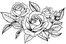 Vintage Rose Flower Engraving Calligraphic .Victorian Style Tattoo Vector Illustration