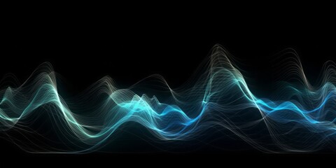 Aufkleber -  Abstract Animation of Colorful Waves on a Black Background, Evoking a Mesmerizing Blend of Light Sky-Blue, Dark Blue, and Electric Light in a Dark Sky-Blue and Dark Pink Setting