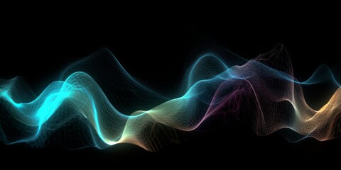 Aufkleber -  Abstract Animation of Colorful Waves on a Black Background, Evoking a Mesmerizing Blend of Light Sky-Blue, Dark Blue, and Electric Light in a Dark Sky-Blue and Dark Pink Setting