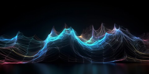 Aufkleber -  Abstract Animation of Colorful Waves on a Black Background, Evoking a Mesmerizing Blend of Light Sky-Blue, Dark Blue, and Electric Light in a Dark Sky-Blue and Dark Pink Setting
