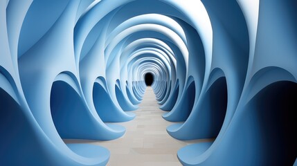 Wall Mural - A long tunnel with a person walking through it. Generative AI image.