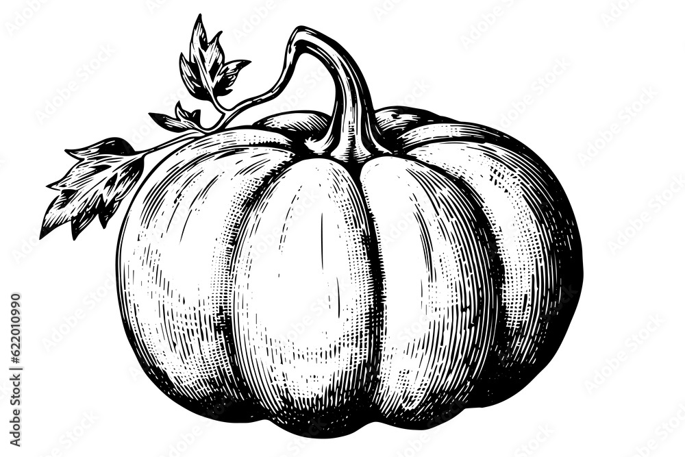 Ink sketch of pumpkin isolated on white background. Hand drawn vector ...