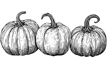 Wall Mural - Ink sketch of pumpkin isolated on white background. Hand drawn vector illustration.