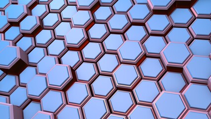 Poster - Abstract background or screensaver of blue-pink hexagons. Rendering illustration.