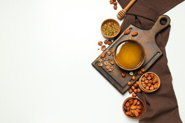 Wall Mural - Concept of tasty and sweet food - honey with nuts