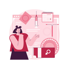 Poster - Female contraceptives abstract concept vector illustration. Female contraceptive drug, oral hormonal contraception pill, fertility control, family planning, pregnancy prevention abstract metaphor.