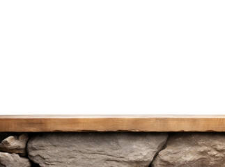 Poster - Empty top of wooden shelf on stone or rock with white wall background. For product display. High quality photo