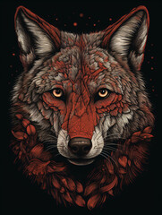 Wall Mural - a red wolf isolated on a black background generative ai