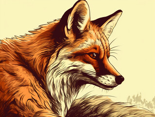 Wall Mural - a drawing of a red fox sitting down generative ai