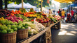 farmers market, filled with an array of colorful and fresh fruits, vegetables, and plant-based products, showcasing the abundance and variety of vegetarian options available.