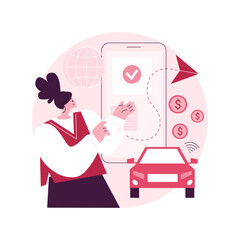 Poster - In vehicle payments abstract concept vector illustration. Payment system, in-car technology, modern retail services, in vehicle service, drive-through purchase, commerce abstract metaphor.