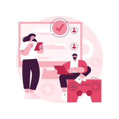 Poster - cross-platform play abstract concept vector illustration. remote games play, cross-platform online m