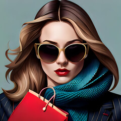 Wall Mural - Fashion woman with sunglasses illustration ai generative