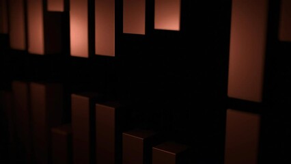 Poster - Black background with orange and white stripes. Design. Small strips that dance in different directions in 3D format.