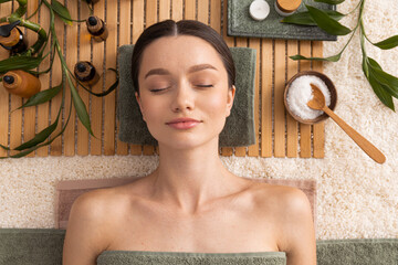 Concept of spa, relax and self care with beautiful young woman