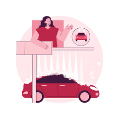 Poster - Car wash service abstract concept vector illustration. Automatic wash, vehicle cleaning market, self-serve station, 24 hours full service company, hand, interior vacuum cleaning abstract metaphor.