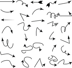 Poster - set of hand drawn arrows .Vector doodle design elements. Elegant curved arrows set for business plan, presentation and education. Sign, Symbol, Hand drawn arrow collection