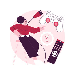 Poster - Smart TV accessories abstract concept vector illustration. Wireless accessories, smart TV application, interactive entertainment, gaming tools, home cinema device, sound system abstract metaphor.