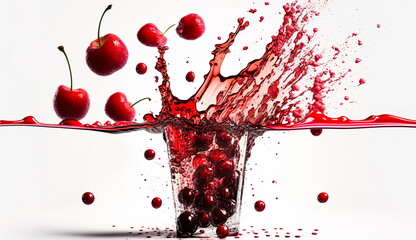 Wall Mural - Splash of juice with cherries in a glass.Generative AI