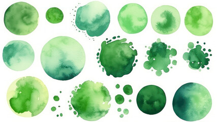 Poster - Set of green watercolor spots isolated on white background. Vector illustration. generative ai
