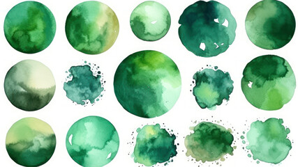 Poster - Set of green watercolor stains. Watercolor spots. generative ai
