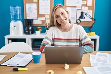 Canvas Print - Young blonde woman business worker using laptop working at office