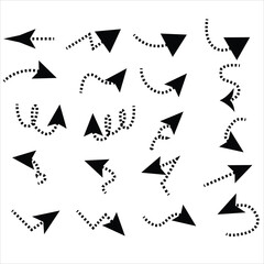 Poster - Black Dotted Hand Drawn Arrows Set on White Background. Arrow, Cursor Icon. Vector Pointers Collection. Back, Next Web Page Sign.