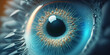 A close-up macro photograph of a blue human eye in a sterile environment, with a medical tool visible in the background - Generative AI