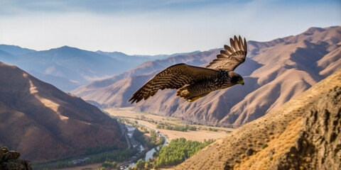 Wall Mural - A peregrine falcon swoops down from the sky - Generative AI