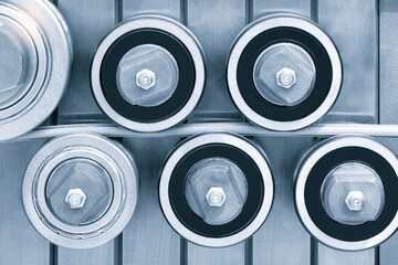 Poster - Metalworking concept background, production of metal wire rod, industrial production line