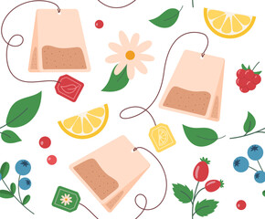 Seamless pattern with tea bags