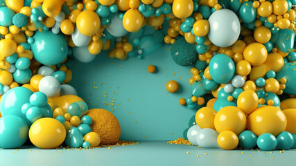 Poster - abstract background with colorful balloons and confetti. generative ai