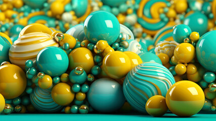 Poster - 3d render of abstract background with blue, green and yellow balls generative ai