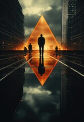 Canvas Print - A man standing in front of a large triangle. Generative AI image.